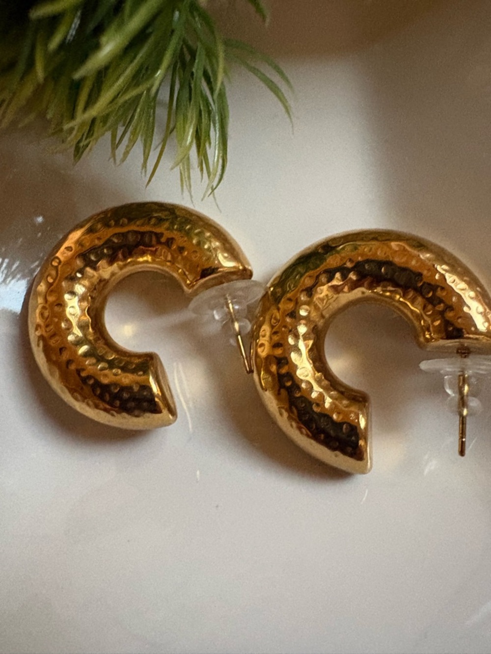 Hammered Gold Crescent Hoop Earrings